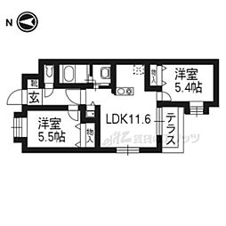JR山陰本線 太秦駅 徒歩8分の賃貸マンション 1階2LDKの間取り