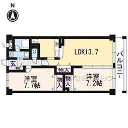 JR山陰本線 花園駅 徒歩10分の賃貸マンション 4階2LDKの間取り