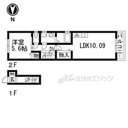 アルカサール西高田 2階1LDKの間取り