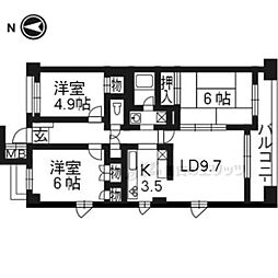 阪急京都本線 西院駅 徒歩13分の賃貸マンション 2階3LDKの間取り