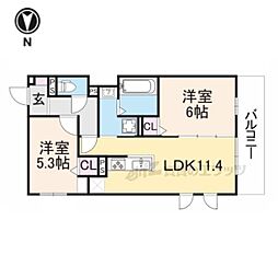 D-ROOM壬生森町 3階2LDKの間取り