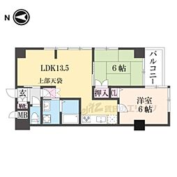 JR山陰本線 円町駅 徒歩5分の賃貸マンション 8階2DKの間取り