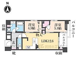 ブランズ御池西洞院 3階2LDKの間取り