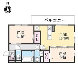仮称)右京区嵯峨野芝野町ハイツ 1階2LDKの間取り
