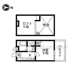 京都市営烏丸線 今出川駅 徒歩20分の賃貸アパート 1階1Kの間取り