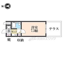 ＤＥＴＯＭ−1西陣ＰＡＲＴII 1階1Kの間取り
