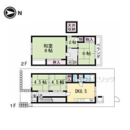 京福電気鉄道北野線 北野白梅町駅 徒歩17分の賃貸一戸建て 4DKの間取り