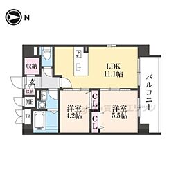 京福電気鉄道北野線 北野白梅町駅 徒歩13分の賃貸マンション 7階2LDKの間取り