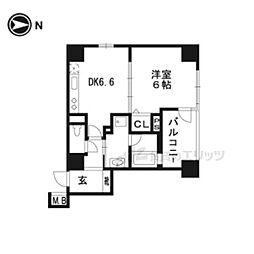 京都地下鉄東西線 西大路御池駅 徒歩4分の賃貸マンション 4階1DKの間取り