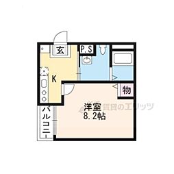 京都市営烏丸線 今出川駅 徒歩19分の賃貸アパート 2階1Kの間取り