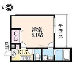 カーサウッド花園 1階1Kの間取り