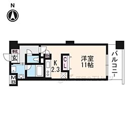 クリスタルグランツ西大路三条 2階1Kの間取り