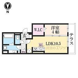 かどの御池D号棟 1LDKの間取図画像