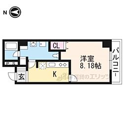 フォース二条城東 1Kの間取図画像