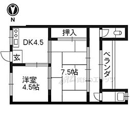 コーポ滝川 2階2Kの間取り