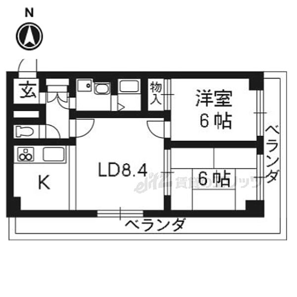 カディコート 102｜京都府京都市左京区岩倉長谷町(賃貸マンション2LDK・1階・54.00㎡)の写真 その2