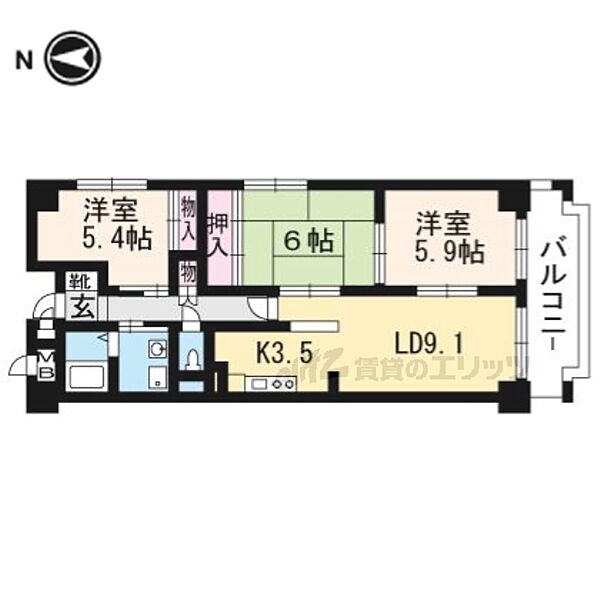 京都府京都市上京区丸太町通堀川西入西丸太町(賃貸マンション3LDK・2階・65.55㎡)の写真 その2