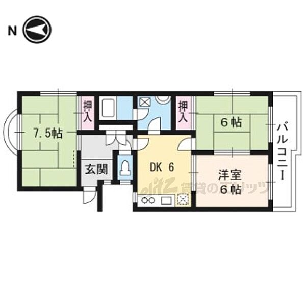 京都府京都市左京区北白川上池田町(賃貸マンション3DK・1階・57.70㎡)の写真 その2