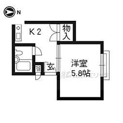 京都市営烏丸線 松ヶ崎駅 徒歩13分の賃貸マンション 2階1Kの間取り