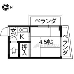 叡山電鉄叡山本線 元田中駅 徒歩4分の賃貸マンション 3階1Kの間取り