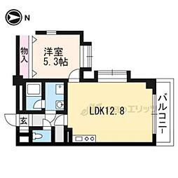 京都市営烏丸線 国際会館駅 徒歩12分の賃貸マンション 5階1LDKの間取り