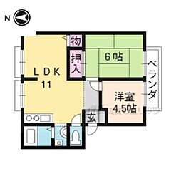 叡山電鉄鞍馬線 岩倉駅 徒歩16分の賃貸アパート 1階2LDKの間取り