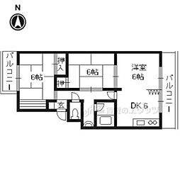 山端マンション 1階2LDKの間取り