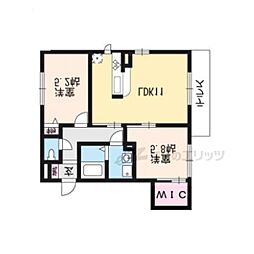 京洛舎岩倉Ｂ棟 1階2LDKの間取り