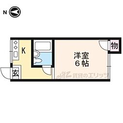 カルム北白川 1階1Kの間取り