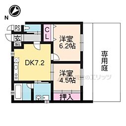 京都市営烏丸線 国際会館駅 バス10分 花園町下車 徒歩3分の賃貸マンション 1階2DKの間取り