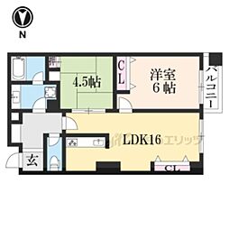 レヴィア北白川（CASA MIA北白川） 4階2LDKの間取り