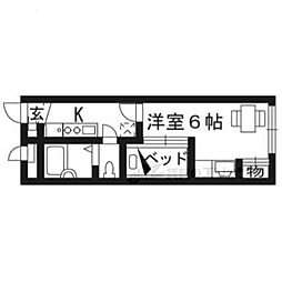 レオパレス川端御池 2階1Kの間取り