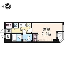 京都地下鉄東西線 二条城前駅 徒歩5分の賃貸マンション 1階1Kの間取り