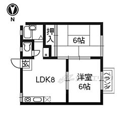 叡山電鉄鞍馬線 木野駅 徒歩5分の賃貸アパート 2階2DKの間取り