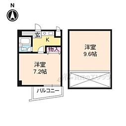 JR山陰本線 二条駅 徒歩23分の賃貸マンション 4階2Kの間取り