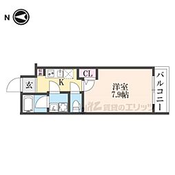 ヴィラ白川 1Kの間取図画像