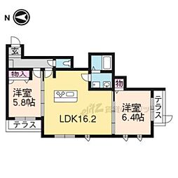 エクラージュ沙羅 2LDKの間取図画像