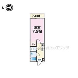 サンダ館2 1Kの間取図画像