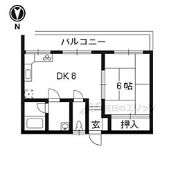 メモリー北白川 1DKの間取図画像
