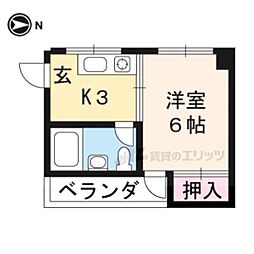 京都地下鉄東西線 蹴上駅 徒歩19分の賃貸マンション 2階1Kの間取り