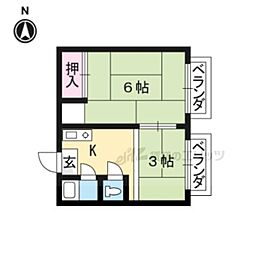 松扇荘I 2階1Kの間取り