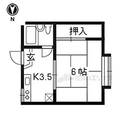 JR山陰本線 太秦駅 徒歩10分の賃貸アパート 2階1Kの間取り