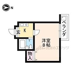 フルール衣笠 3階1Kの間取り