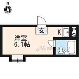 JR山陰本線 太秦駅 徒歩3分の賃貸マンション 2階ワンルームの間取り