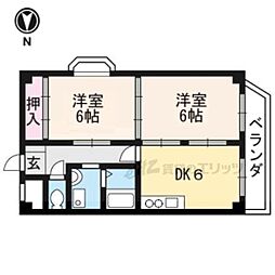 京福電気鉄道嵐山本線 車折神社駅 徒歩4分の賃貸マンション 2階2DKの間取り