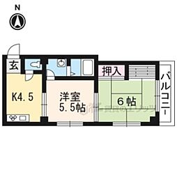 エスカーラ北山 2階2Kの間取り
