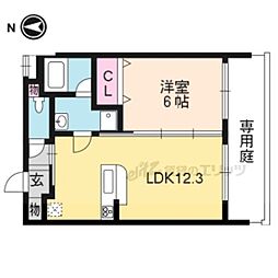 JR山陰本線 花園駅 徒歩10分の賃貸マンション 1階1LDKの間取り