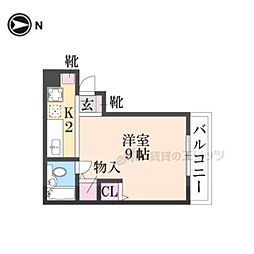 サンシャインロッキー 3階1Kの間取り