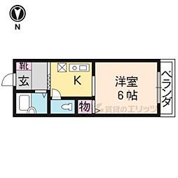 衣笠ハイツ 3階1Kの間取り