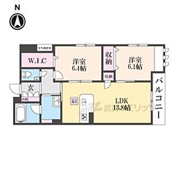 シャーメゾン西ノ京 2階2LDKの間取り